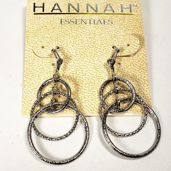 HANNAH Silver-Tone Textured Triple Hoop Drop Earrings – Trendy Statement Jewelry - Picture 4 of 10